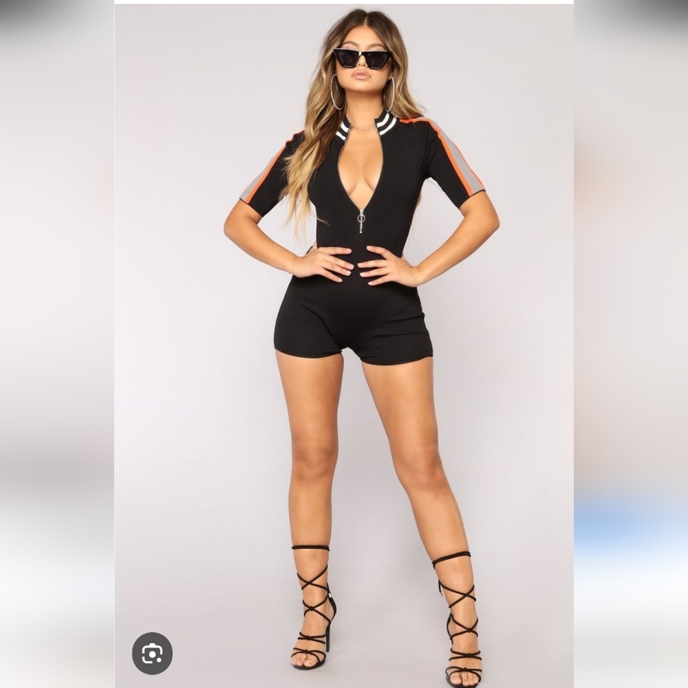 Fashion Nova Black Stripe Knit Shorts Bodysuit